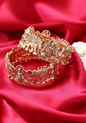 Set Of 2 Gold Plated Stone Studded Bangles