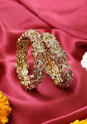 Set Of 2 Gold Plated Stone Studded Bangles