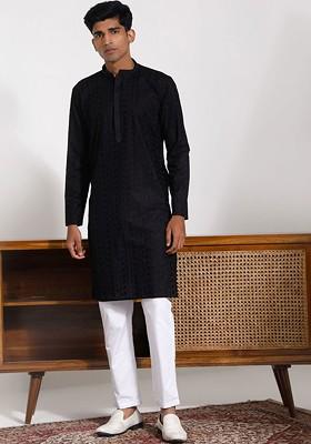 Ethnic Motifs Embroidered Chikankari Pure Cotton Straight Kurta With Trousers