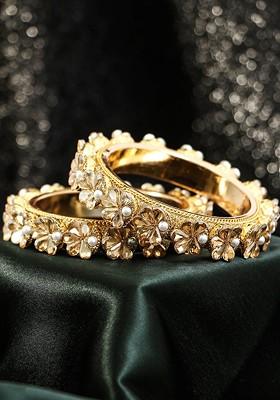 Set Of 2 Gold Plated Stone Studded Bangles