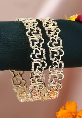 Set Of 2 Gold Plated Stones Studded Bangles