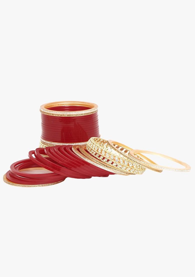 Set Of 74 Gold Plated And Stone Studded Wedding Chuda Bangles