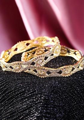 Set Of 2 Gold Plated Stone Studded Bangles