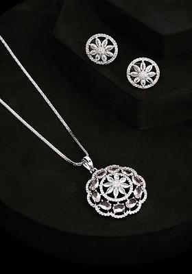 Silver Plated CZ Studded Jewellery Set
