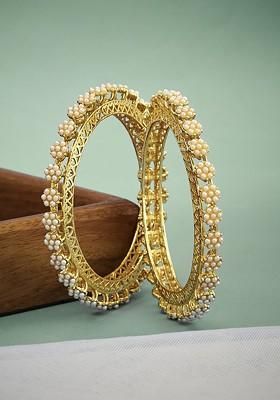 Set Of 2 Gold Plated Stone Studded Bangles