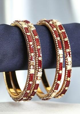 Set Of 4 Gold Plated Stone Studded Bangles
