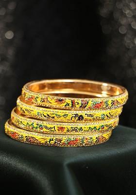 Set Of 4 Gold Plated Stone Studded Bangles