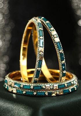 Set Of 4 Gold Plated Stones Studded Bangles