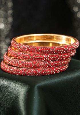 Set Of 4 Gold Plated Stone Studded Bangles