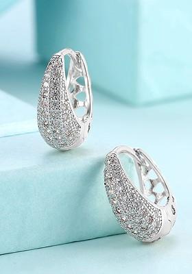 Silver Plated Swarovski Crystal Classic Hoop Earrings