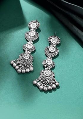 Silver Plated Contemporary Oxidised Drop Earrings