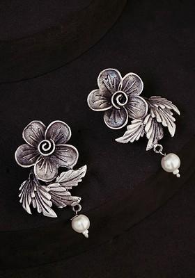 Silver Plated Beaded Contemporary Drop Earrings