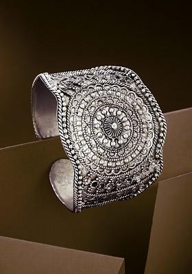 German Silver And Floral Shaped Textured Bangle