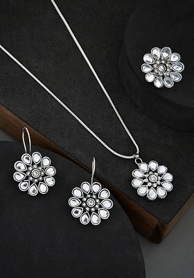 German Silver Plated Stone Studded Jewellery Set
