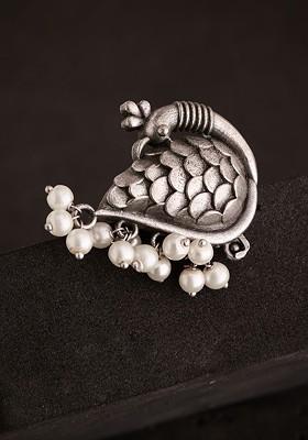 Artificial Beads Silver Plated Peacock Design German Silver Finger Ring