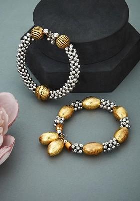 Set of 2 Silver Plated Beaded Bangle Style Bracelet