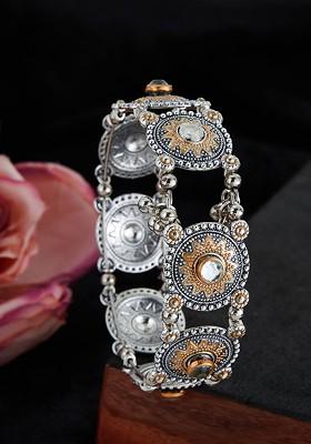 Silver Plated Kundan Studded Bangle Style Bracelet