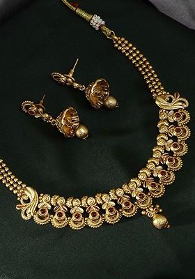 Gold Plated Artificial Stones Studded Jewellery Set