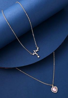 Set Of 2 Gold Plated Heart Shaped Pendant With Chain