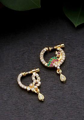 Set Of 2 Gold Plated Artificial Stones And Beads Ring Nosepins