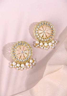 Gold Plated Stone Studded Classic Drop Earrings