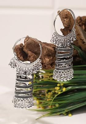 Silver Plated Oxidised German Silver Contemporary Shaped Jhumkas Earrings