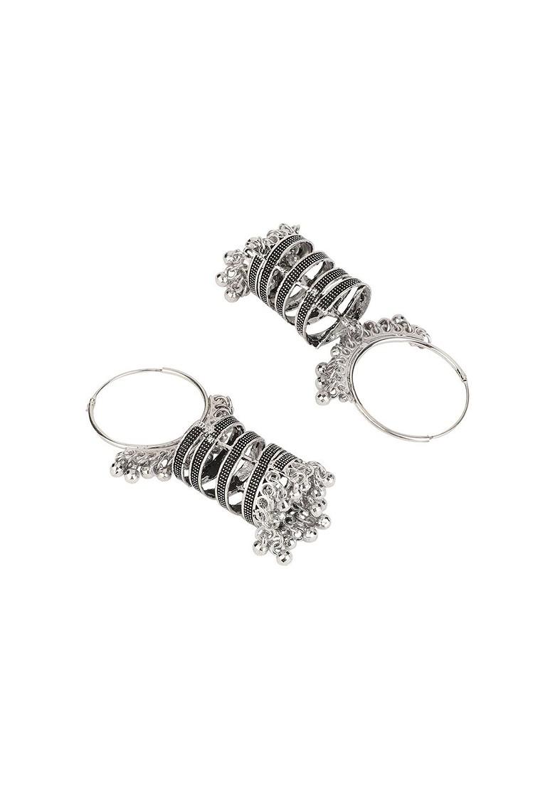 Silver Plated Oxidised German Silver Contemporary Shaped Jhumkas Earrings