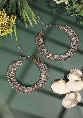 Silver Plated Kundan Studded Anklet