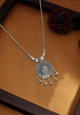 Silver Plated Oxidized Ganpati Pendant Necklace