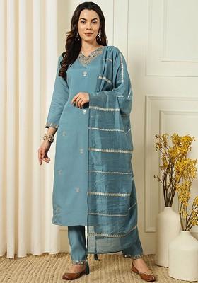 Ethnic Motifs Embroidered Regular Kurta With Trousers And With Dupatta