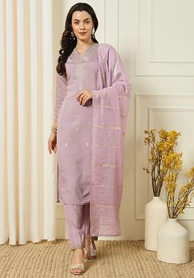 Ethnic Motifs Embroidered Regular Thread Work Kurta With Trousers And With Dupatta