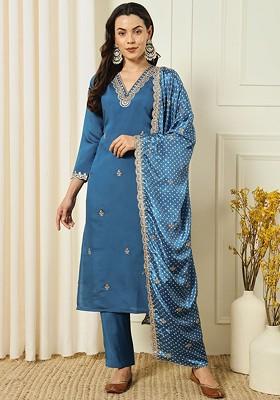 Ethnic Motifs Embroidered Regular Kurta With Trousers And With Dupatta