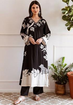 Printed Beads and Stones Pure Cotton Pakistani Style Kurta With Trousers
