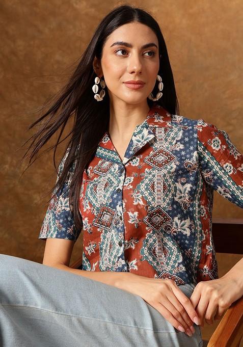 Print Cotton Shirt Style Top