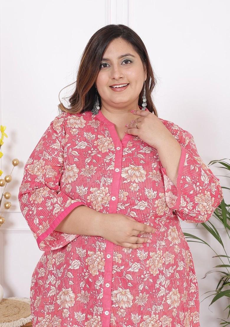 Plus Size Floral Print Long Sleeves Cotton Shirt Dress