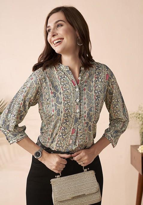 Viscose Rayon Mandarin Collar Printed Ethnic Tunic