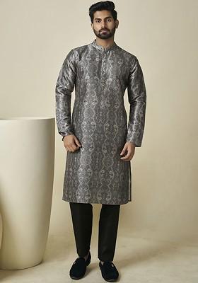 Black Ethnic Motifs Digital Printed Mandarin Collar Regular Kurta With Trouser