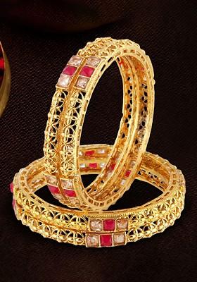 Set Of 4 24 KT Gold Plated Stone Studded Bangles