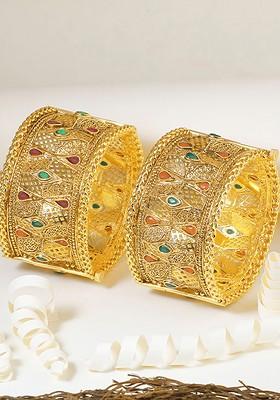 Set Of 2 Gold Plated Stone Studded Bangles