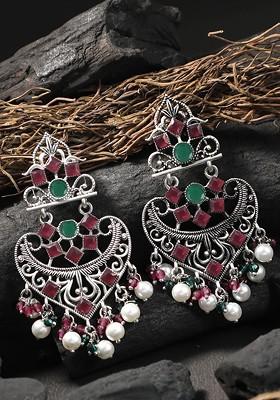 Silver Plated Classic Oxidised Artificial Beads Drop Earrings