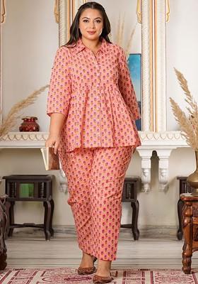 Women Printed Pure Cotton Shirt With Trousers Co-Ords set