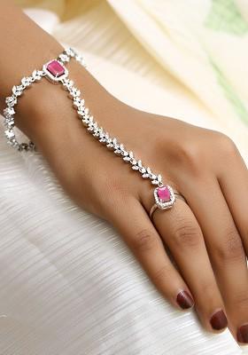 Rhodium Plated Cubic Zirconia Ring Bracelet