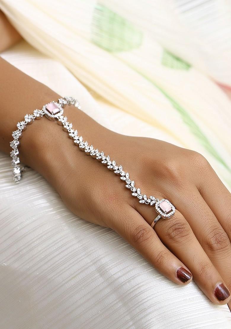 Rhodium Plated Cubic Zirconia Ring Bracelet