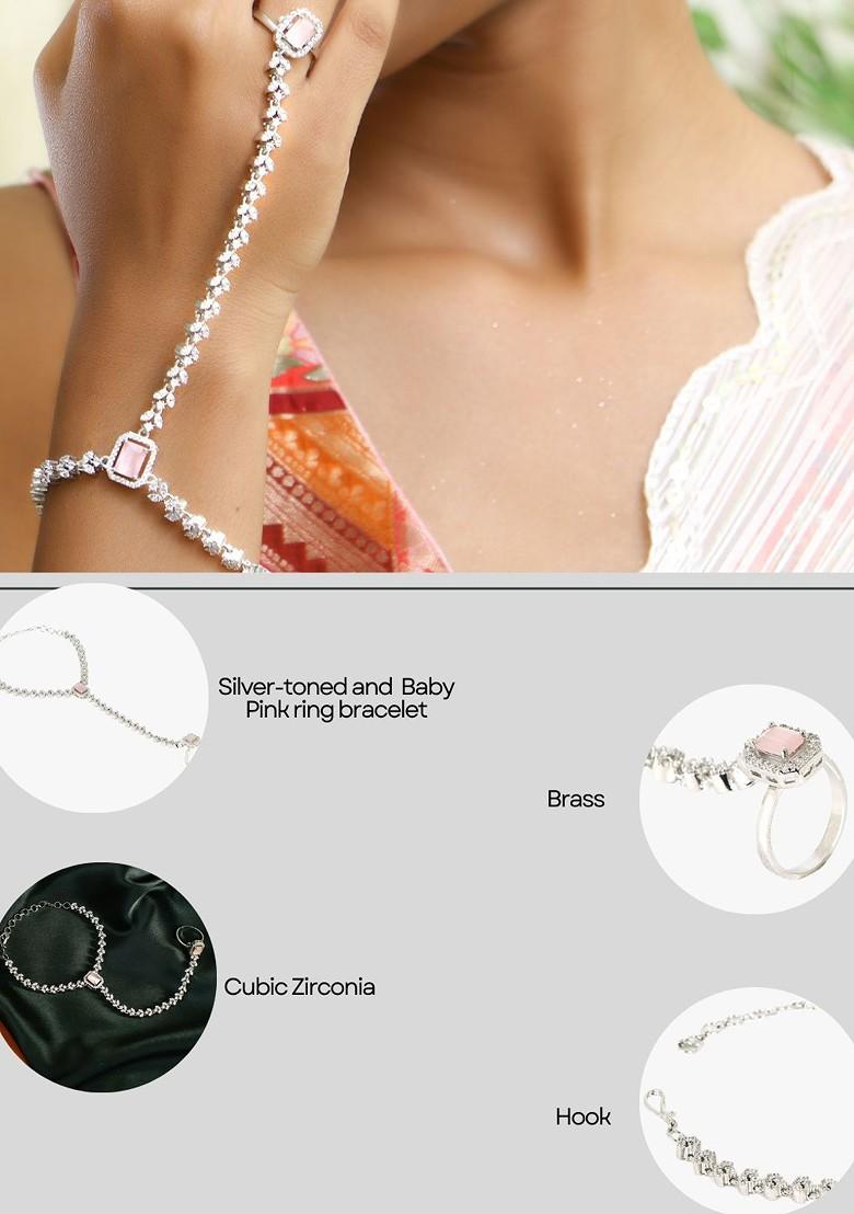 Rhodium Plated Cubic Zirconia Ring Bracelet