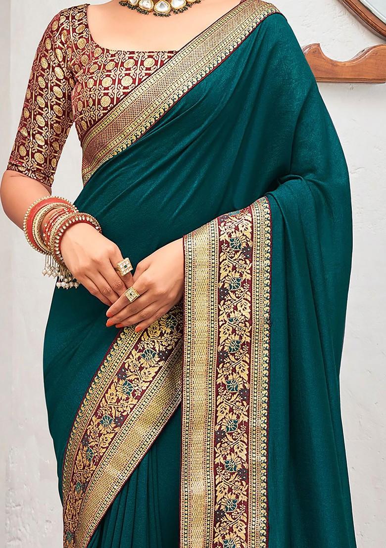 YA-MAN - sari Buy Maroon Viscose Blend Ajrakh Printed Sari for Women