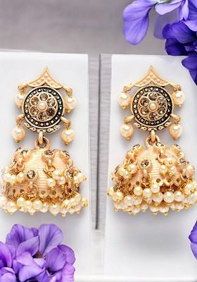 Gold Plated Pearl Bead Dome Shaped Jhumka Earrings