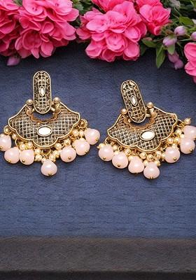 Gold Plated Pearl Bead Antique Classic Drop Earrings