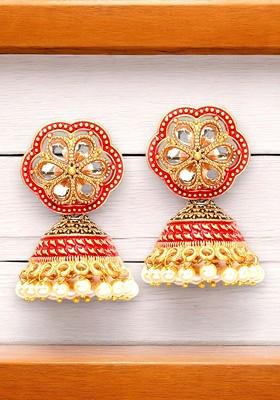 Gold Plated Pearl Dome Shaped Jhumka Earrings