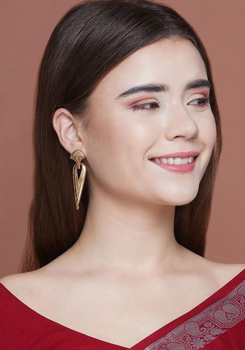 Gold-Plated D-Shaped Drop Earrings
