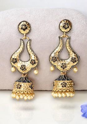 Gold Plated Pearl Bead Dome Shaped Jhumka Earrings
